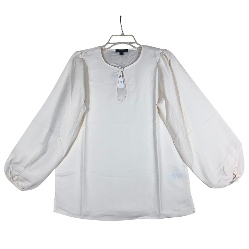 J Crew Ivory Puff Sleeve Keyhole Neckline Crepe Top Blouse BL712 X-Small Tall